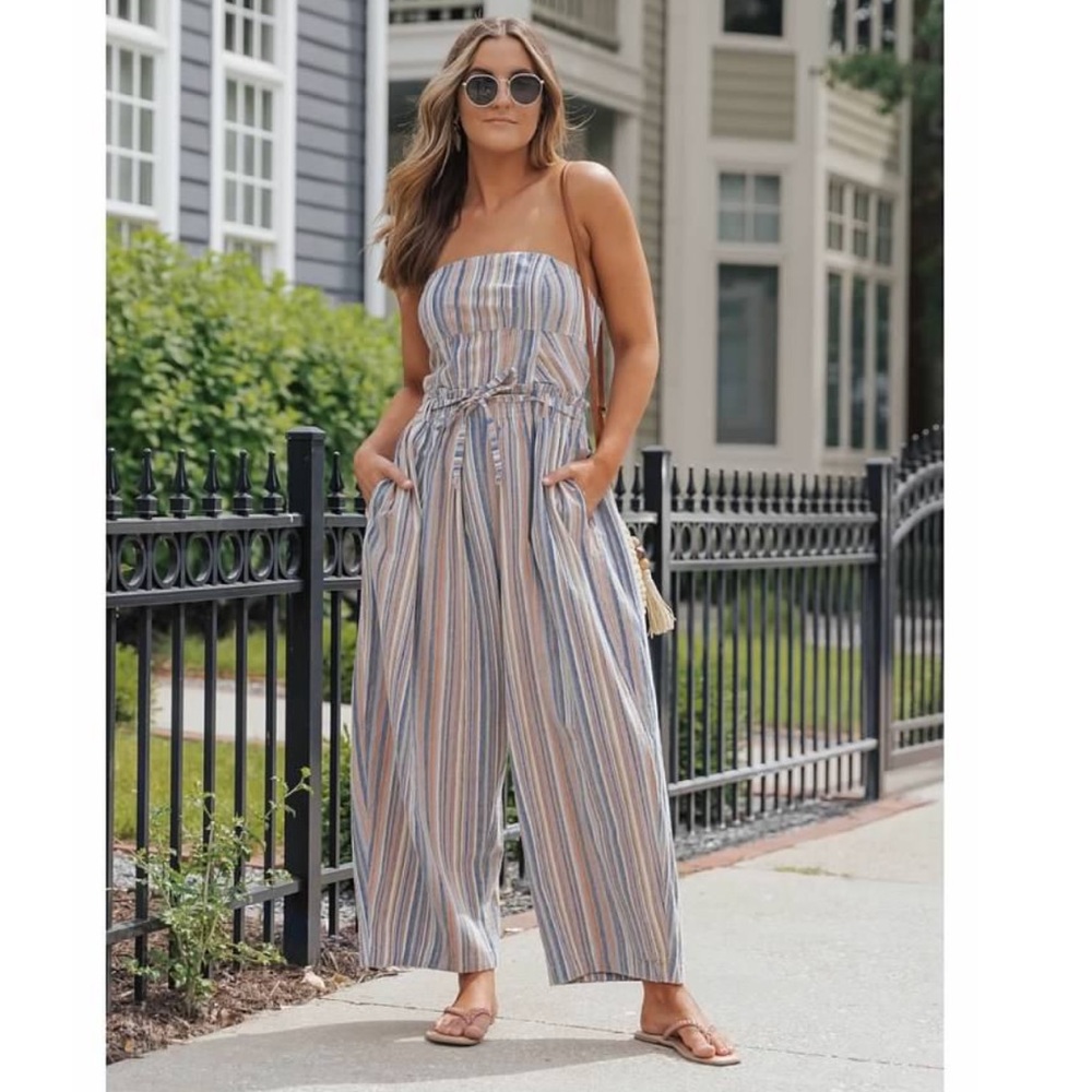 Free People Roaming Shores Strapless Jumpsuit